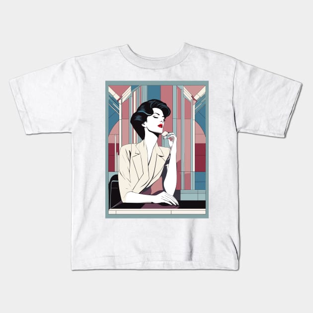 Rebelle Rouge Art Deco Patrick Nagel 80s Kids T-Shirt by di-age7